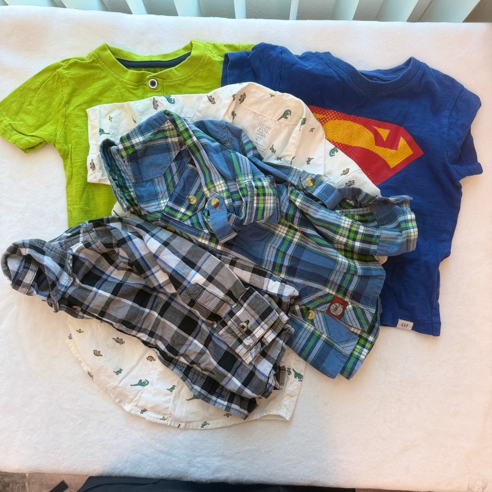 Gap Carter's Shirt Bundle Toddler Boys 2T Multicolor Excellent Plaid Dino Tee